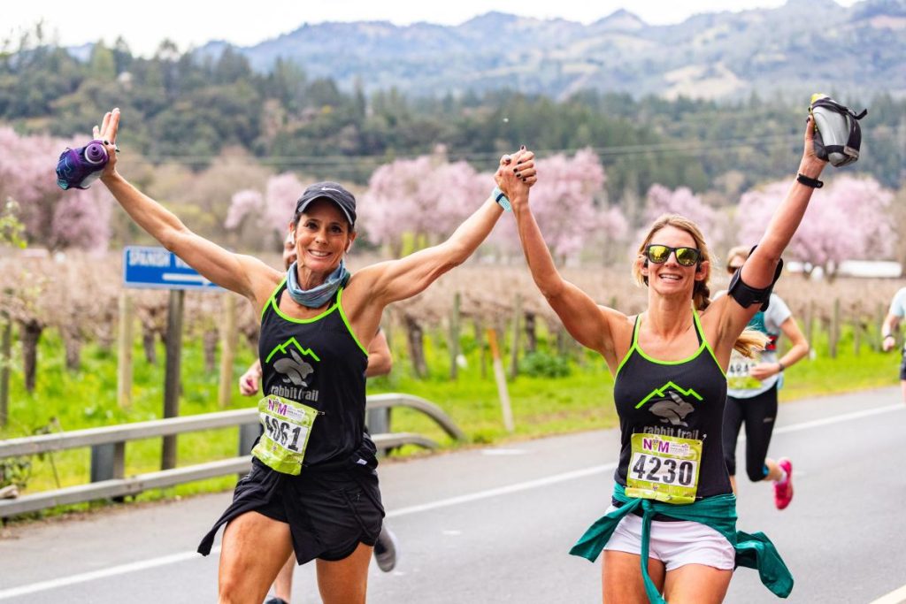 Runners in the Napa Valley Marathon & Half Marathon course in Calistoga, California