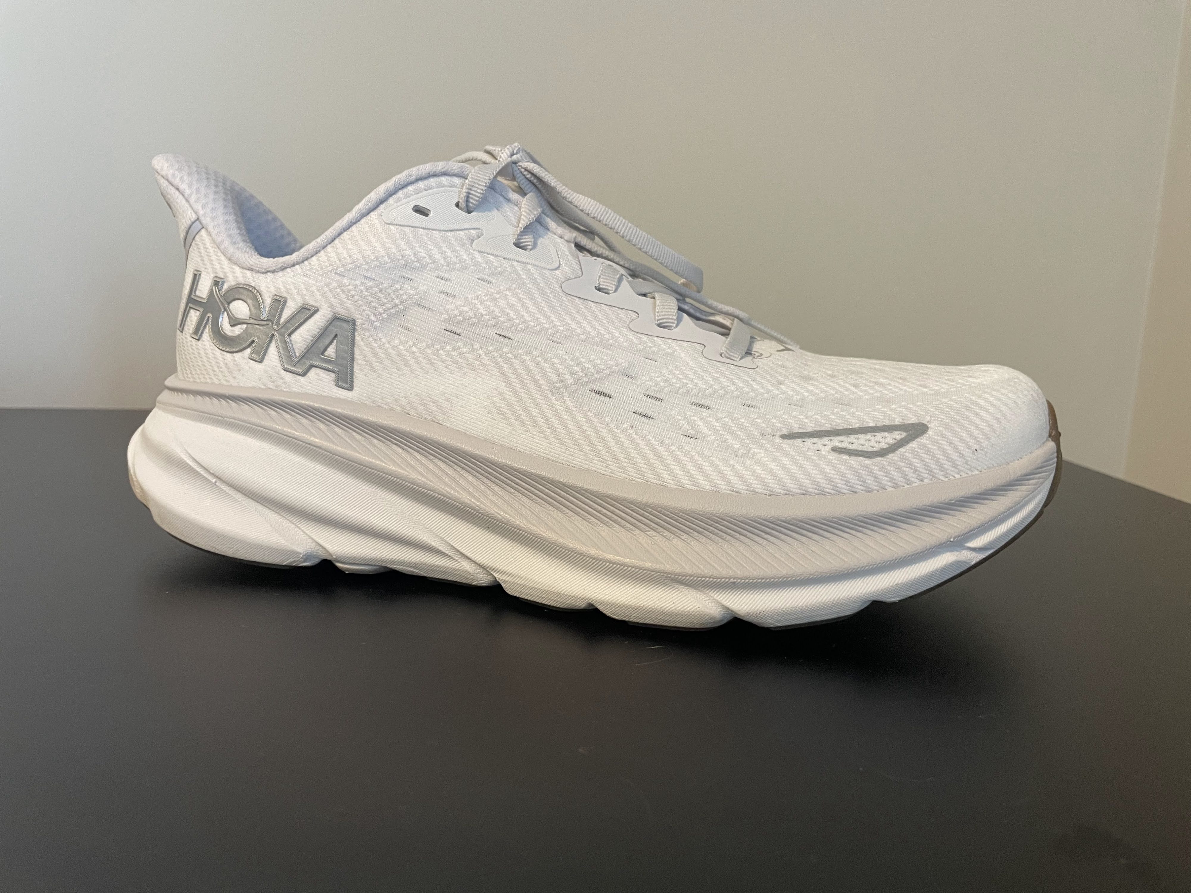 A side profile of the Hoka Clifton 9 running shoe