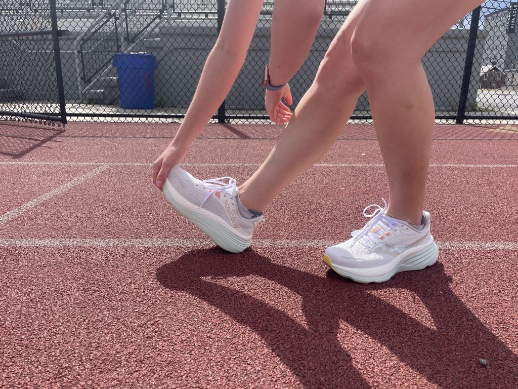 The Saucony Hurricane 24 being tested by our writer on a track